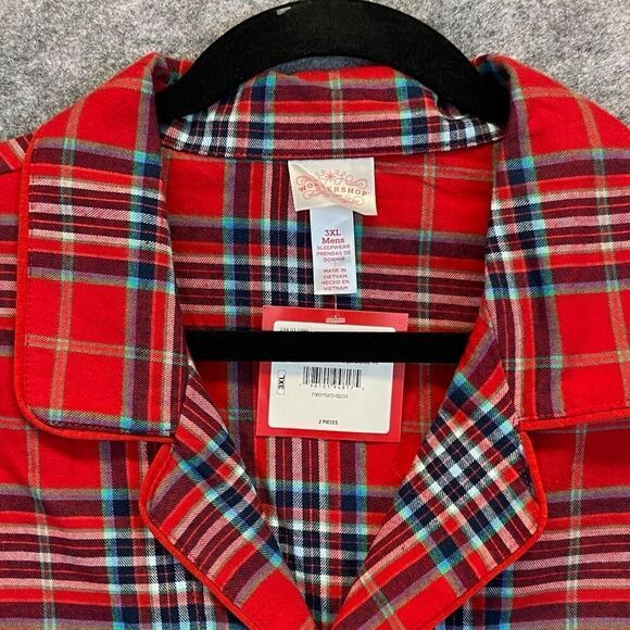 NWT WONDERSHOP Pajama Set Men's Sz 3XL Red Plaid Long Sleeve 100% Cotton Holiday - Picture 2 of 16
